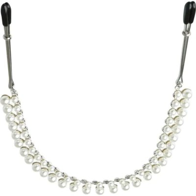 Sportsheets Sincerely Pearl Chain Nipple Clips In Silver/White