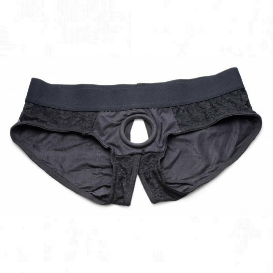Strap U Lace Envy Crotchless Panty Harness In Black S/M