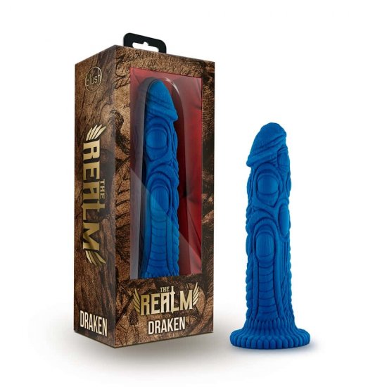 The Realm Draken Silicone Lock On Dildo In Blue